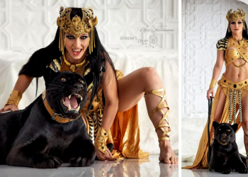 Meet The Golden Queen In Modern Photography World With A Black Giant Jaguar As A Guard