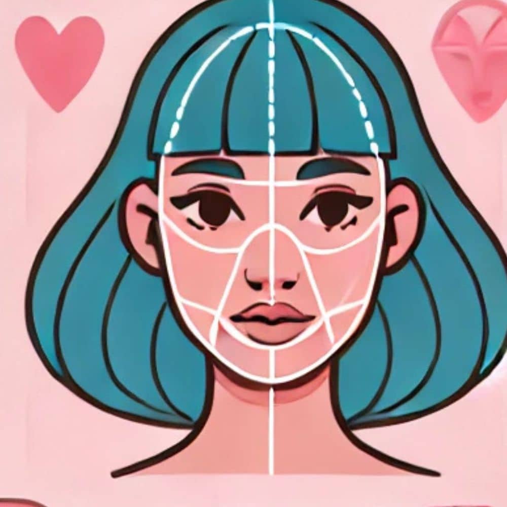 A stylized image showing a narrow forehead and angular cheekbones.