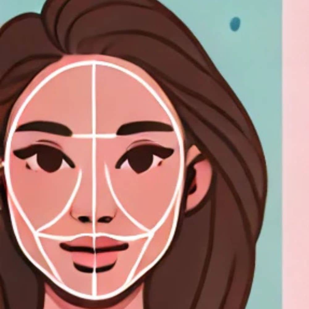 Cartoon of a woman with a wider forehead and pointed chin.
