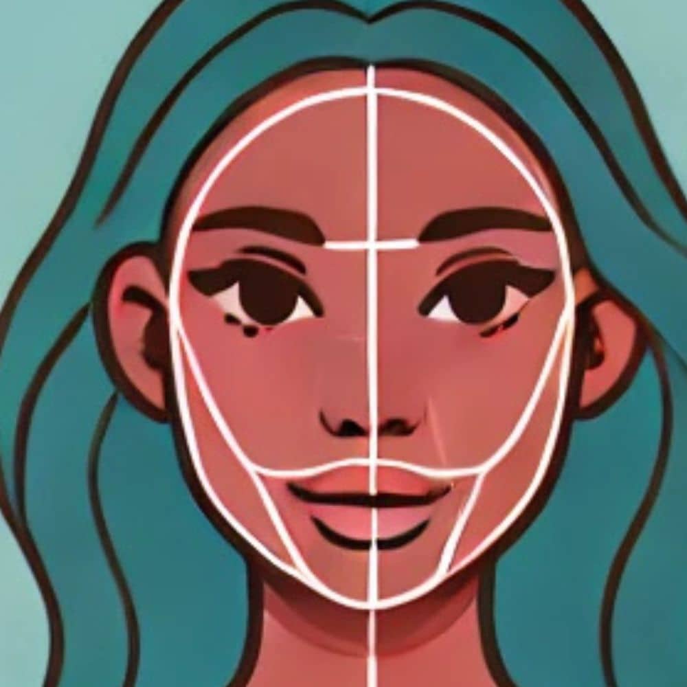 An illustrated woman with a long, rectangular face shape and uniform width.