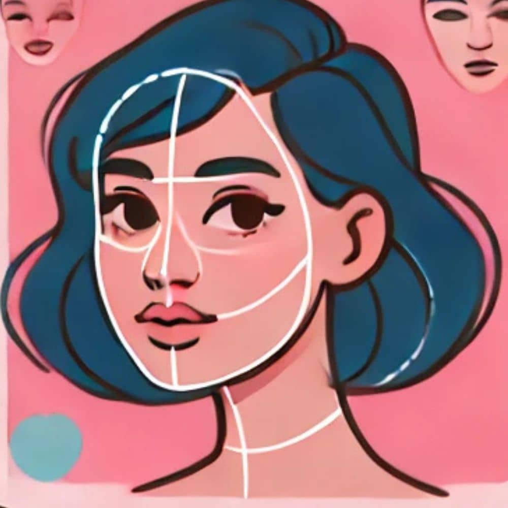 A round-faced woman with full cheeks and soft jawline in cartoon style.