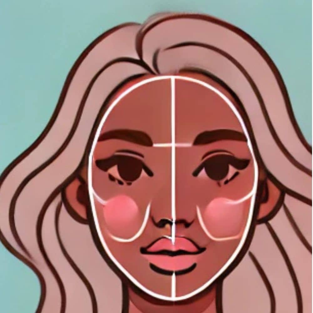 An illustrated woman with a strong jaw and square facial structure.